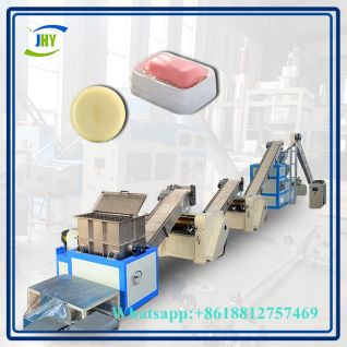 Automatic soap making machine produces household and hotel soap.